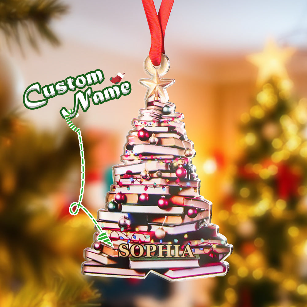 Personalized Christmas Book Tree Name Ornament Christmas Decoration Gift for Book Lover