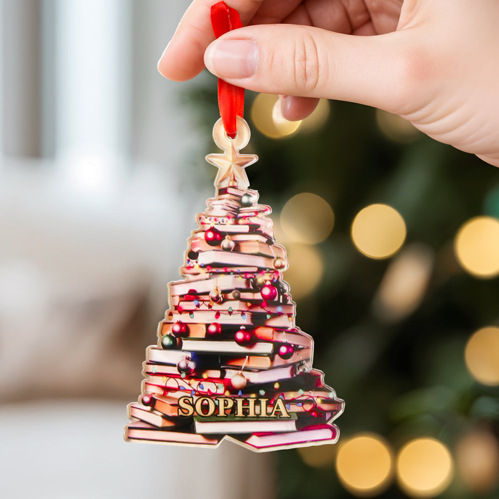 Personalized Christmas Book Tree Name Ornament Christmas Decoration Gift for Book Lover