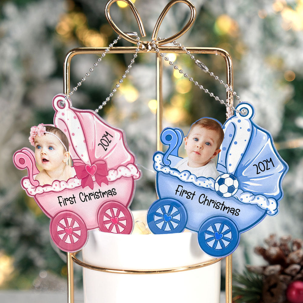 Personalized Baby's Carriage Ornament Photo Christmas Ornament Gift for Baby