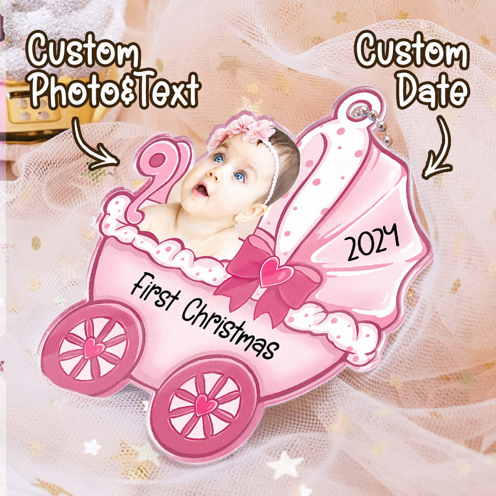 Personalized Baby's Carriage Ornament Photo Christmas Ornament Gift for Baby