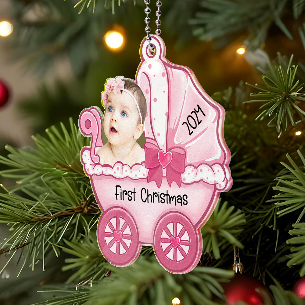 Personalized Baby's Carriage Ornament Photo Christmas Ornament Gift for Baby