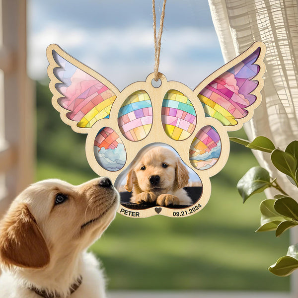 Personalized Pet Suncatcher Ornament with Photo Paw Print Ornament Memorial Gift for Pet Lovers