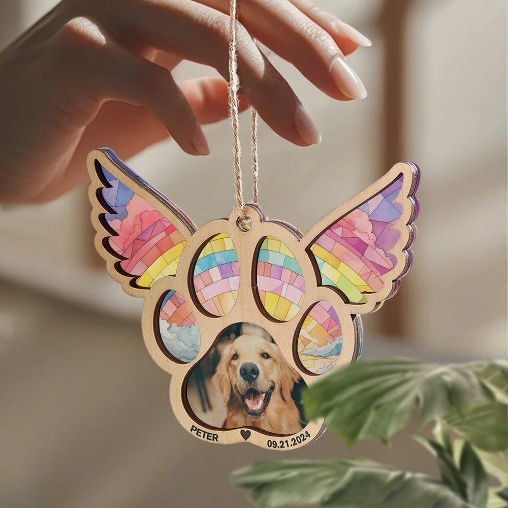 Personalized Pet Suncatcher Ornament with Photo Paw Print Ornament Memorial Gift for Pet Lovers