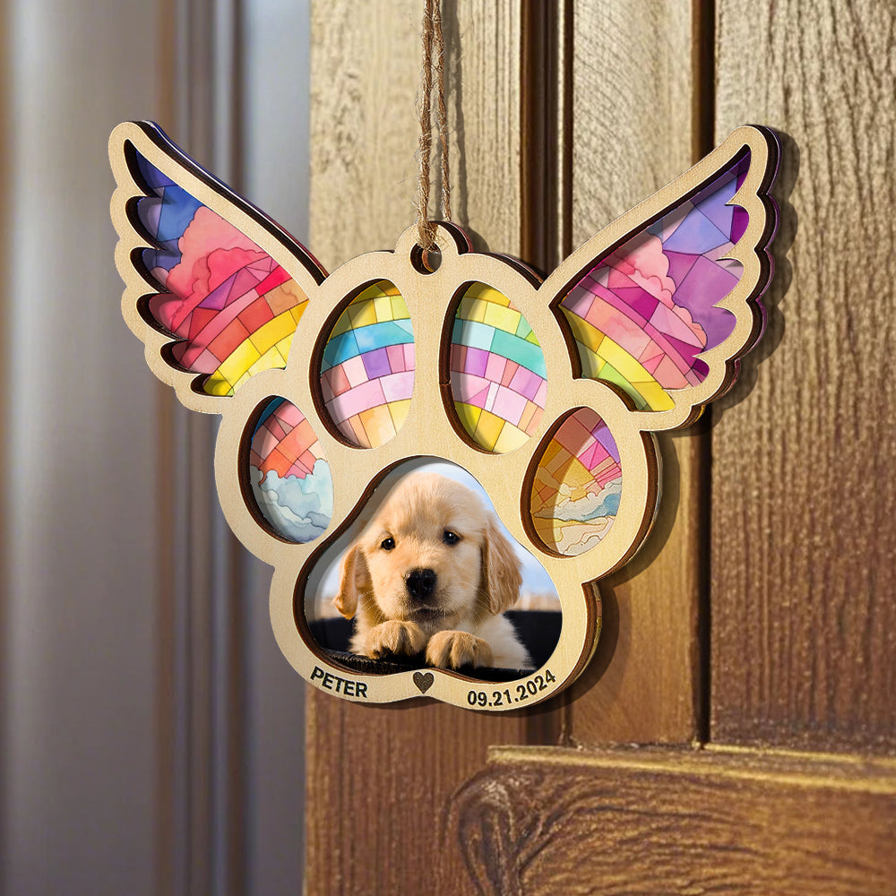 Personalized Pet Suncatcher Ornament with Photo Paw Print Ornament Memorial Gift for Pet Lovers