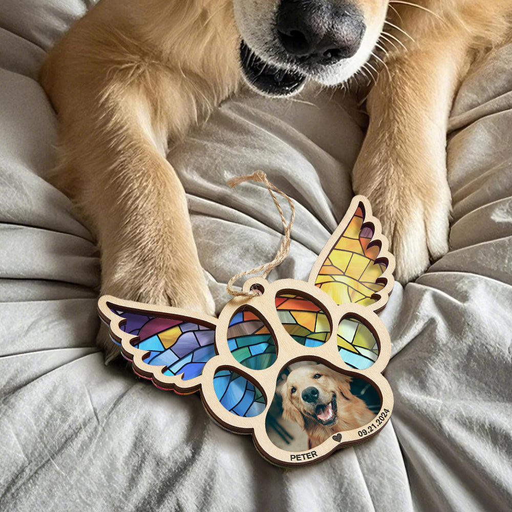 Personalized Pet Suncatcher Ornament with Photo Paw Print Ornament Memorial Gift for Pet Lovers