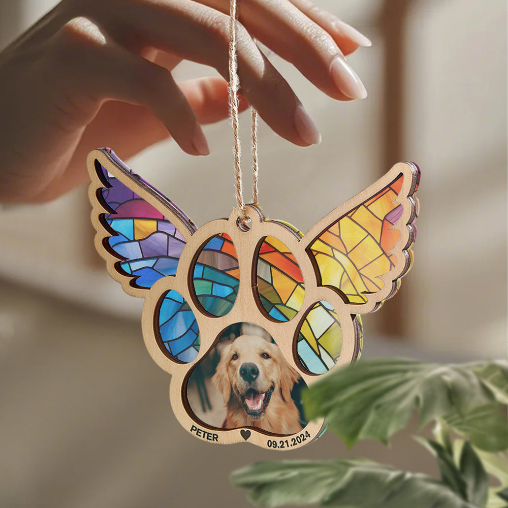 Personalized Pet Suncatcher Ornament with Photo Paw Print Ornament Memorial Gift for Pet Lovers