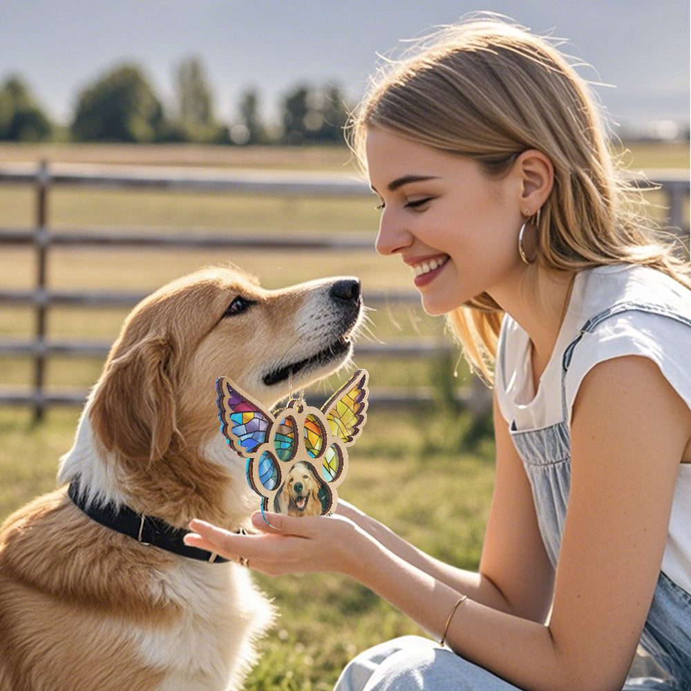 Personalized Pet Suncatcher Ornament with Photo Paw Print Ornament Memorial Gift for Pet Lovers