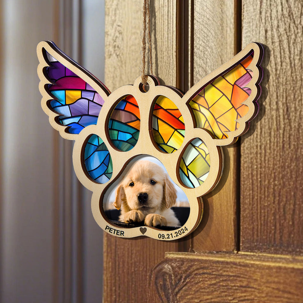 Personalized Pet Suncatcher Ornament with Photo Paw Print Ornament Memorial Gift for Pet Lovers