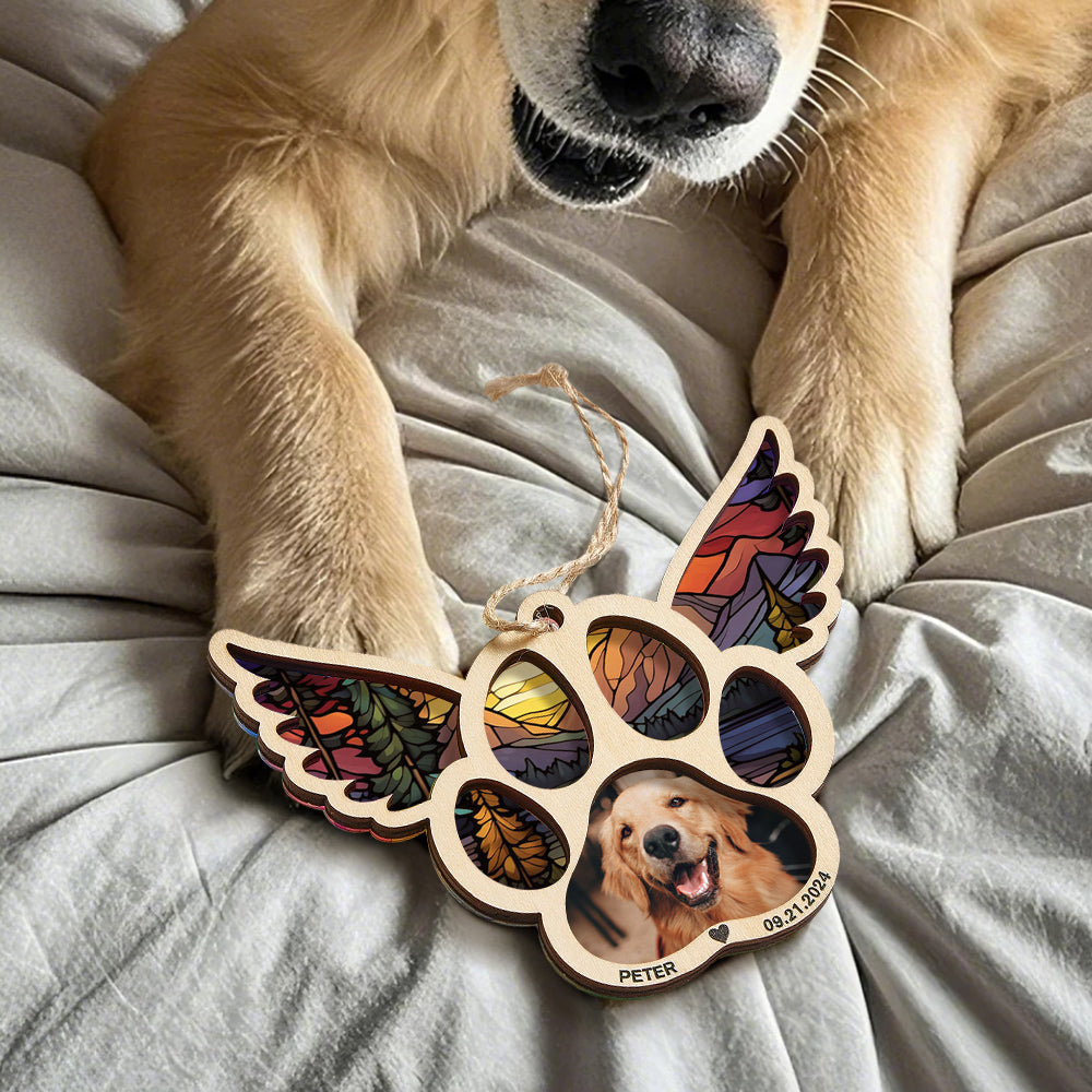 Personalized Pet Suncatcher Ornament with Photo Paw Print Ornament Memorial Gift for Pet Lovers