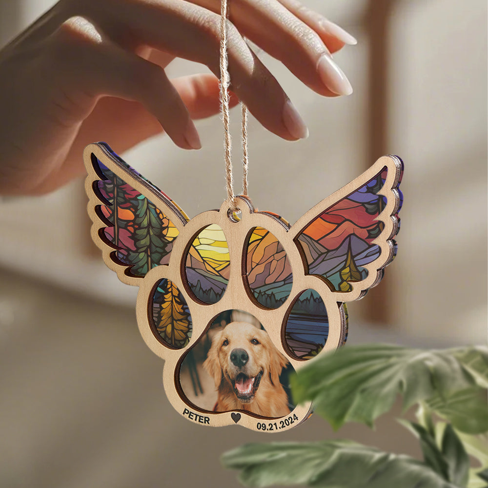 Personalized Pet Suncatcher Ornament with Photo Paw Print Ornament Memorial Gift for Pet Lovers