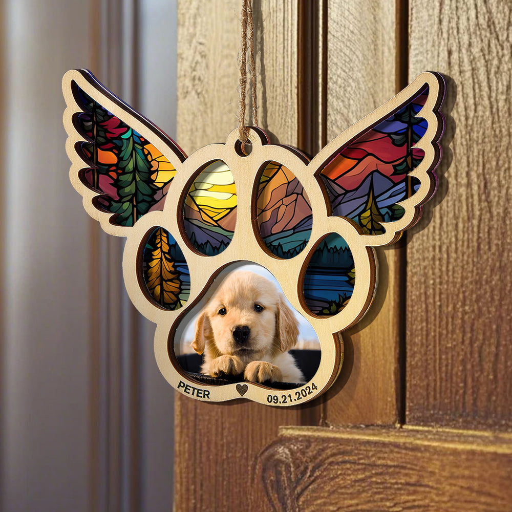 Personalized Pet Suncatcher Ornament with Photo Paw Print Ornament Memorial Gift for Pet Lovers