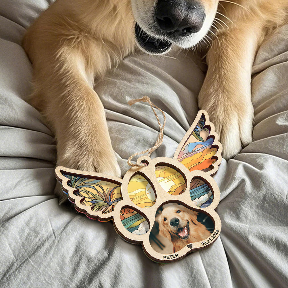 Personalized Pet Suncatcher Ornament with Photo Paw Print Ornament Memorial Gift for Pet Lovers