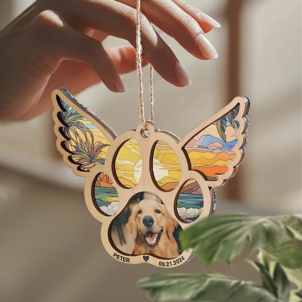 Personalized Pet Suncatcher Ornament with Photo Paw Print Ornament Memorial Gift for Pet Lovers