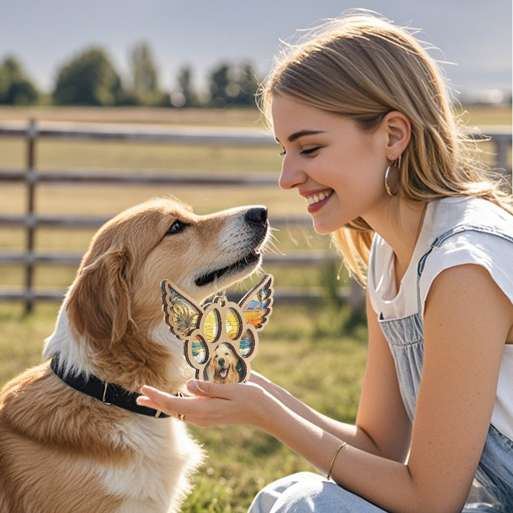 Personalized Pet Suncatcher Ornament with Photo Paw Print Ornament Memorial Gift for Pet Lovers