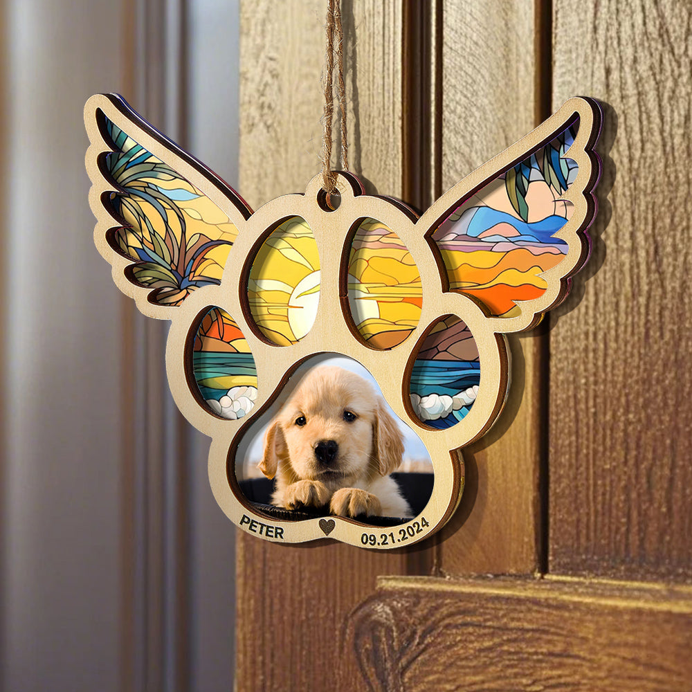 Personalized Pet Suncatcher Ornament with Photo Paw Print Ornament Memorial Gift for Pet Lovers