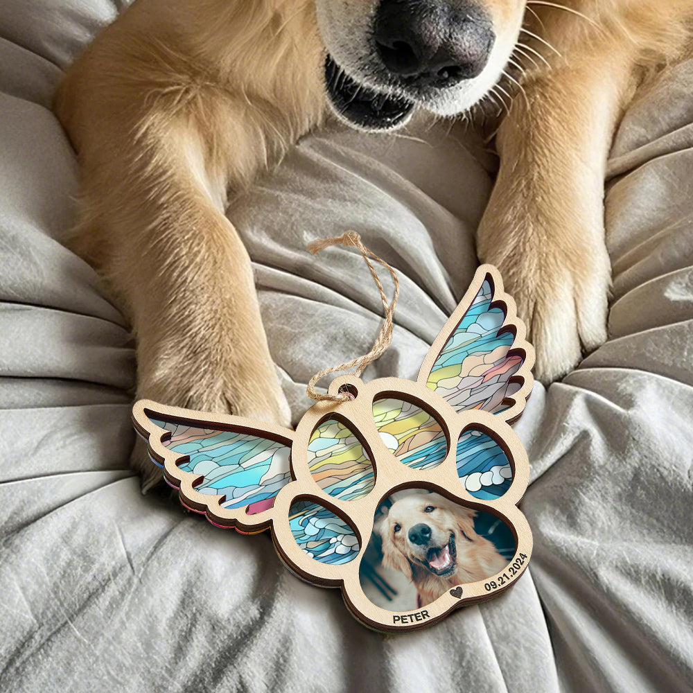 Personalized Pet Suncatcher Ornament with Photo Paw Print Ornament Memorial Gift for Pet Lovers