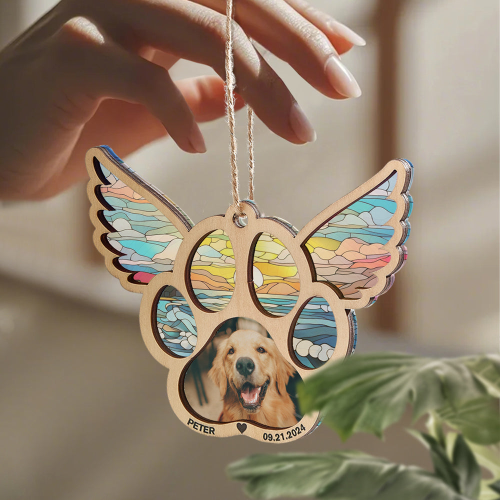 Personalized Pet Suncatcher Ornament with Photo Paw Print Ornament Memorial Gift for Pet Lovers