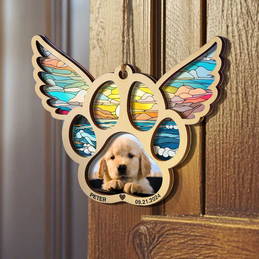 Personalized Pet Suncatcher Ornament with Photo Paw Print Ornament Memorial Gift for Pet Lovers