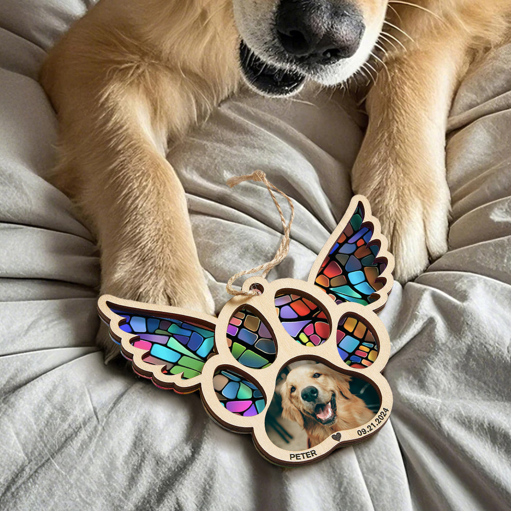 Personalized Pet Suncatcher Ornament with Photo Paw Print Ornament Memorial Gift for Pet Lovers