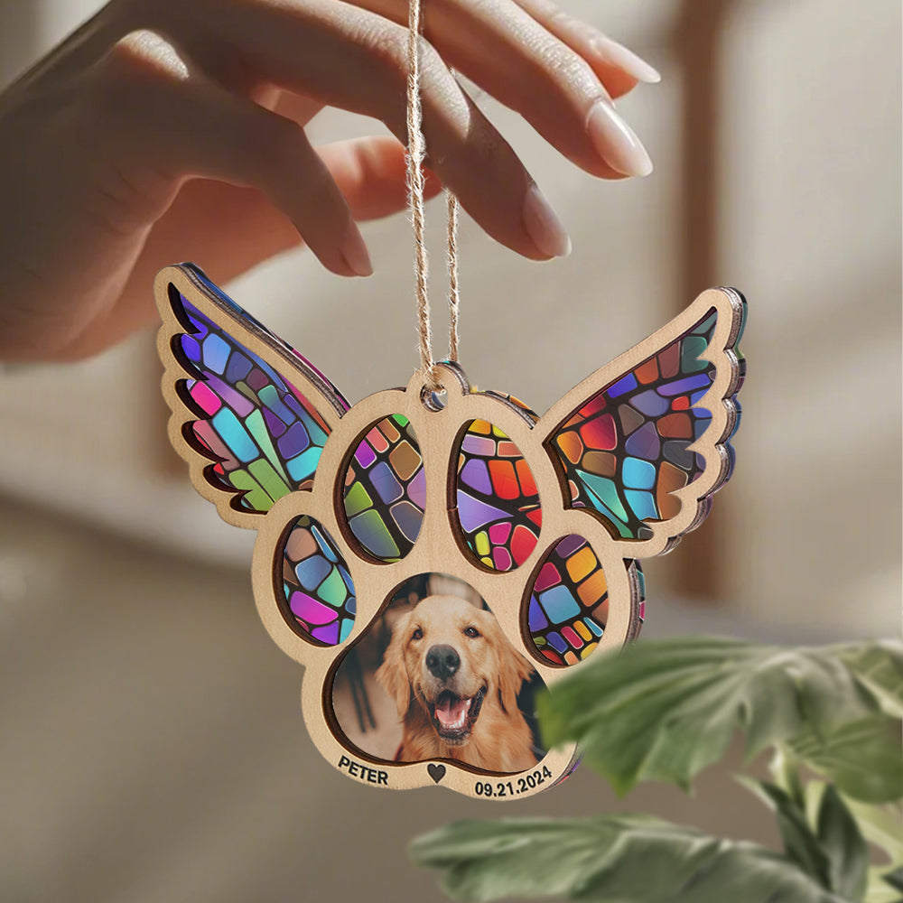 Personalized Pet Suncatcher Ornament with Photo Paw Print Ornament Memorial Gift for Pet Lovers