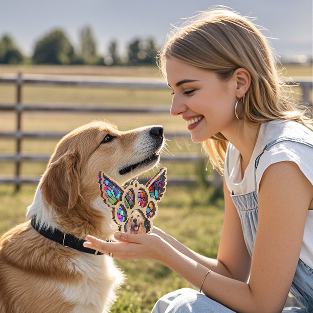 Personalized Pet Suncatcher Ornament with Photo Paw Print Ornament Memorial Gift for Pet Lovers