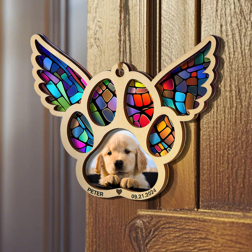 Personalized Pet Suncatcher Ornament with Photo Paw Print Ornament Memorial Gift for Pet Lovers