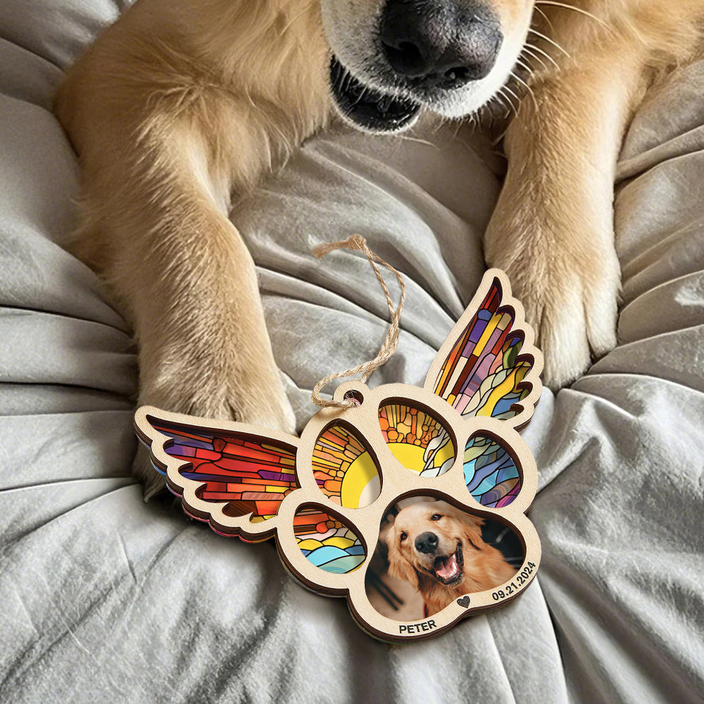 Personalized Pet Suncatcher Ornament with Photo Paw Print Ornament Memorial Gift for Pet Lovers