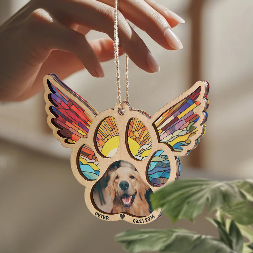 Personalized Pet Suncatcher Ornament with Photo Paw Print Ornament Memorial Gift for Pet Lovers