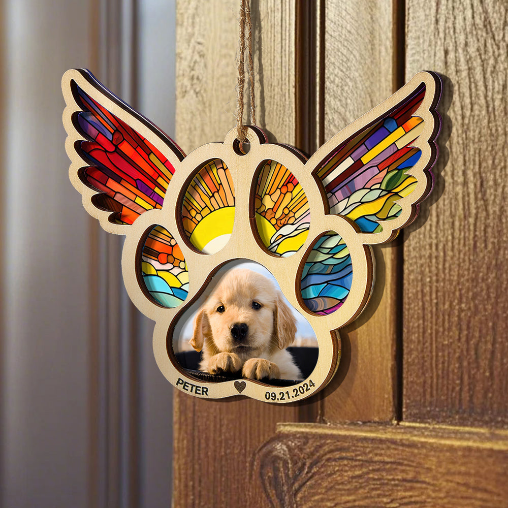 Personalized Pet Suncatcher Ornament with Photo Paw Print Ornament Memorial Gift for Pet Lovers