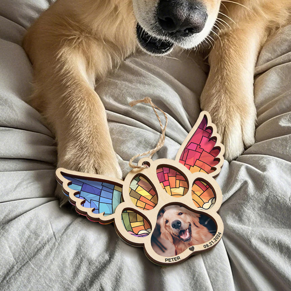 Personalized Pet Suncatcher Ornament with Photo Paw Print Ornament Memorial Gift for Pet Lovers