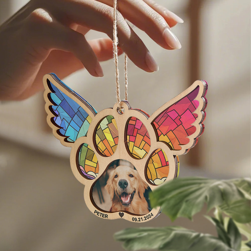 Personalized Pet Suncatcher Ornament with Photo Paw Print Ornament Memorial Gift for Pet Lovers