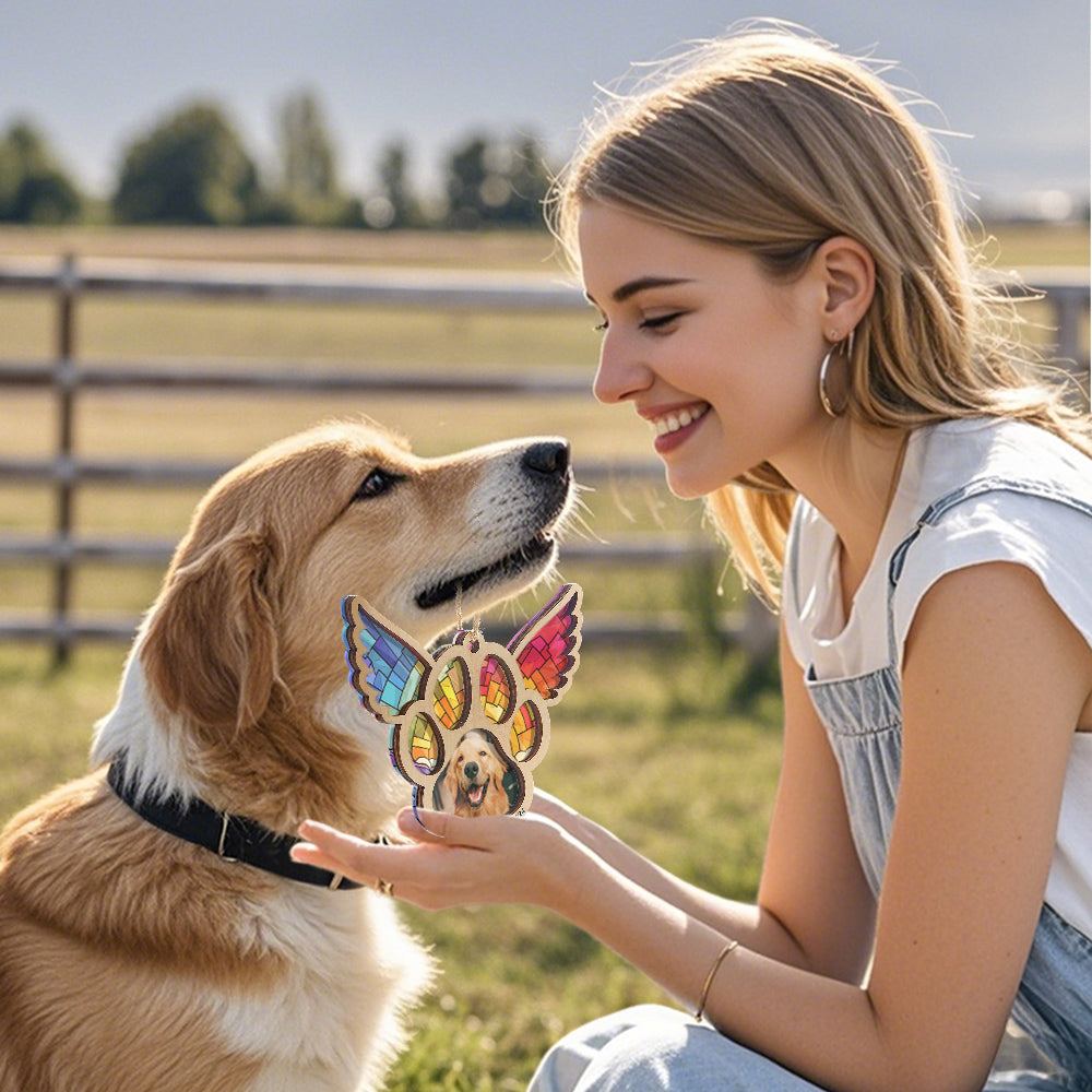 Personalized Pet Suncatcher Ornament with Photo Paw Print Ornament Memorial Gift for Pet Lovers