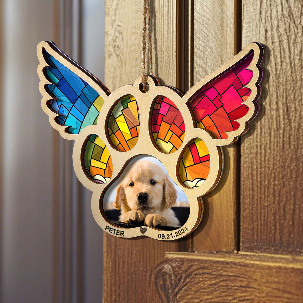 Personalized Pet Suncatcher Ornament with Photo Paw Print Ornament Memorial Gift for Pet Lovers