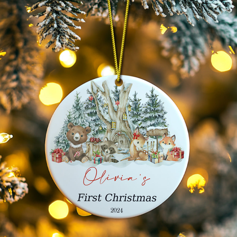 Personalized Cute Animal Ceramic Ornament with Name Baby's First Christmas Ornament Gift