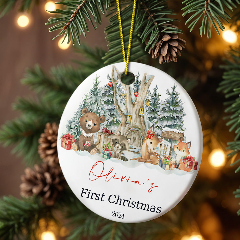 Personalized Cute Animal Ceramic Ornament with Name Baby's First Christmas Ornament Gift