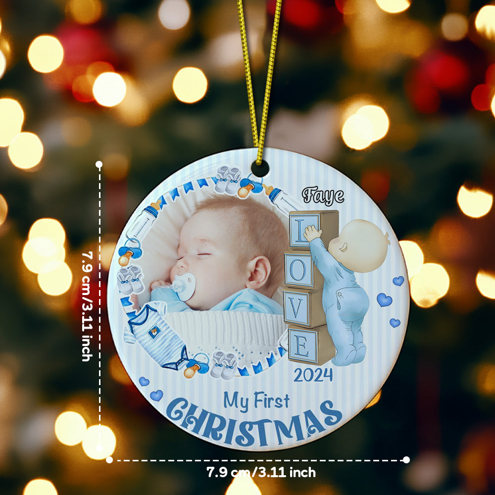 Personalized Baby's First Christmas Ornament with Photo Ceramic Christmas Ornament for Newborn Gift