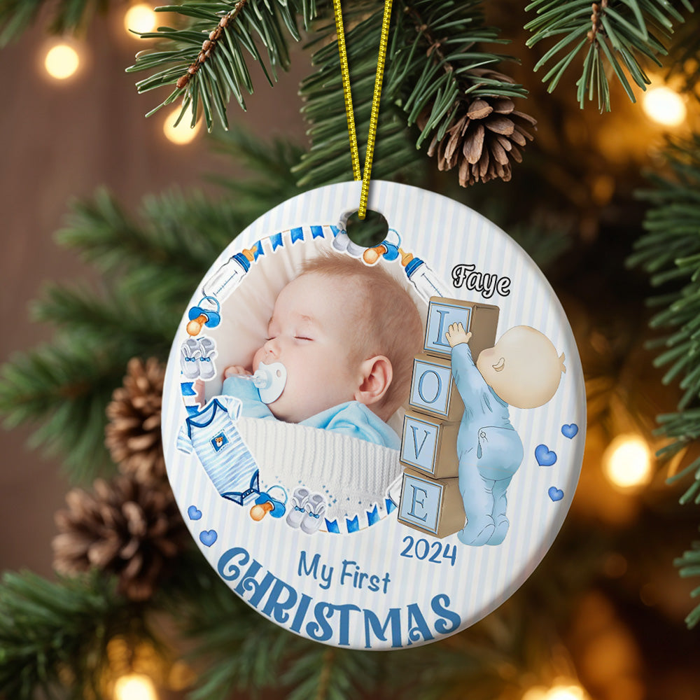 Personalized Baby's First Christmas Ornament with Photo Ceramic Christmas Ornament for Newborn Gift