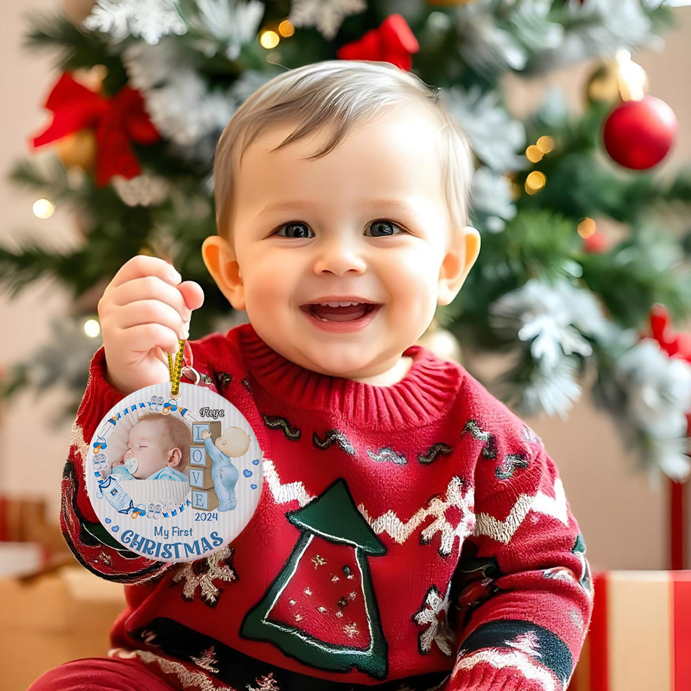 Personalized Baby's First Christmas Ornament with Photo Ceramic Christmas Ornament for Newborn Gift