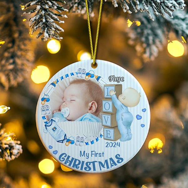 Personalized Baby's First Christmas Ornament with Photo Ceramic Christmas Ornament for Newborn Gift