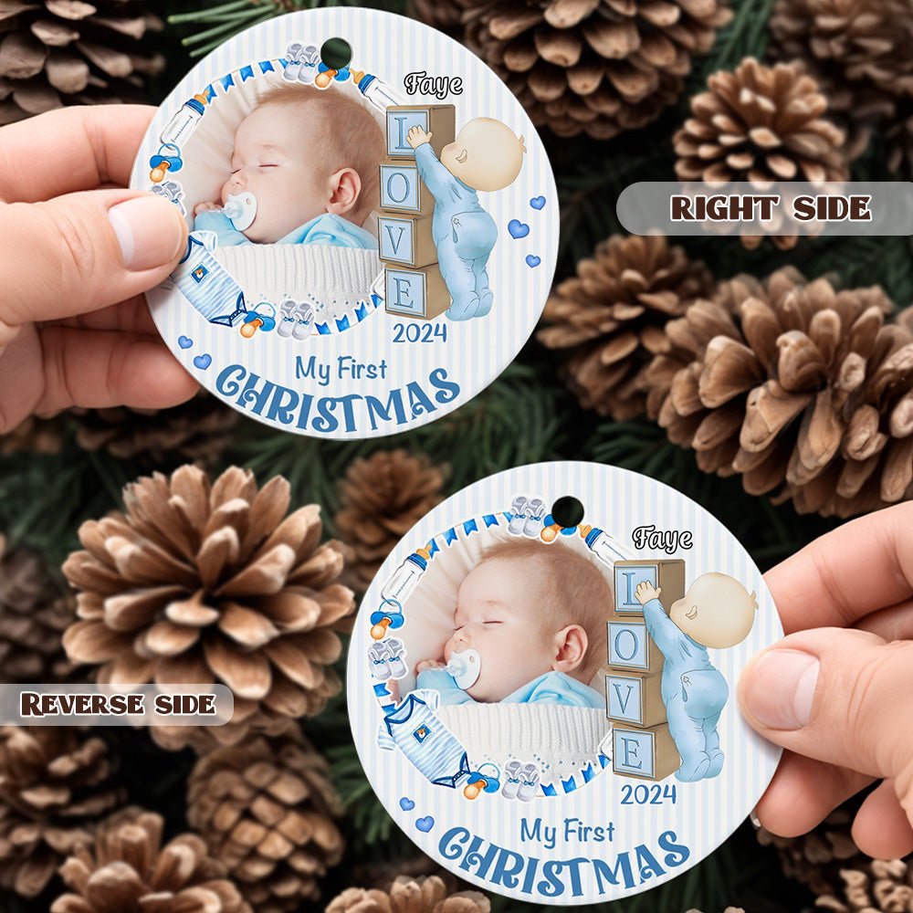 Personalized Baby's First Christmas Ornament with Photo Ceramic Christmas Ornament for Newborn Gift