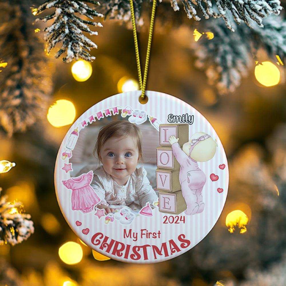 Personalized Baby's First Christmas Ornament with Photo Ceramic Christmas Ornament for Newborn Gift