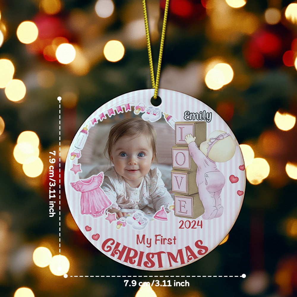 Personalized Baby's First Christmas Ornament with Photo Ceramic Christmas Ornament for Newborn Gift