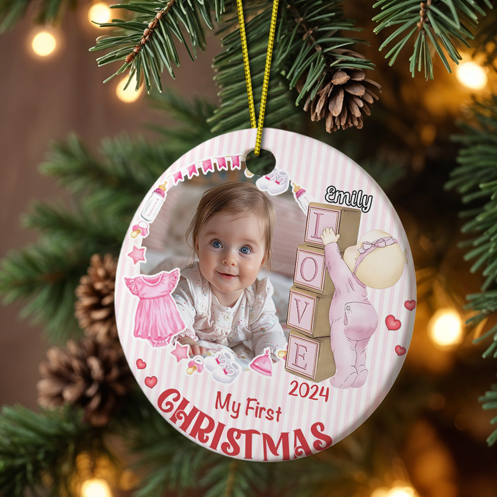 Personalized Baby's First Christmas Ornament with Photo Ceramic Christmas Ornament for Newborn Gift