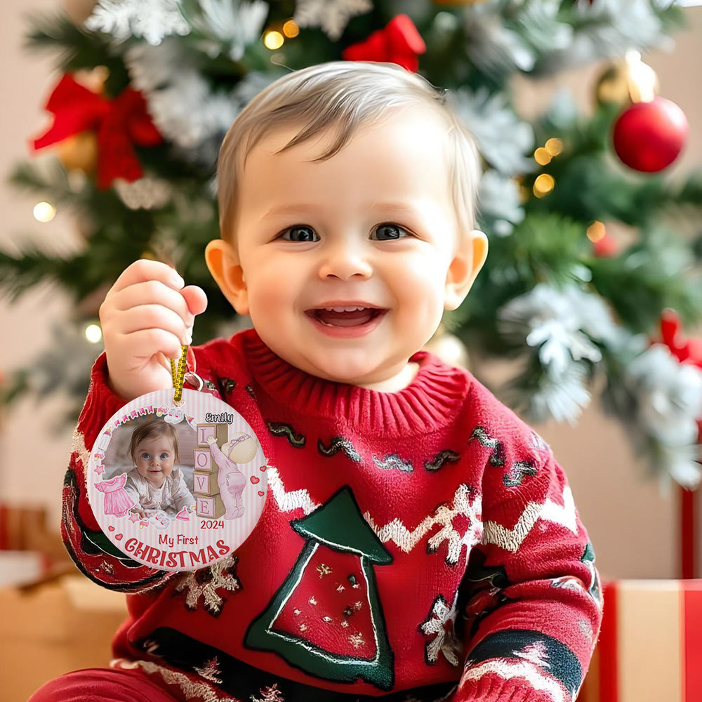 Personalized Baby's First Christmas Ornament with Photo Ceramic Christmas Ornament for Newborn Gift