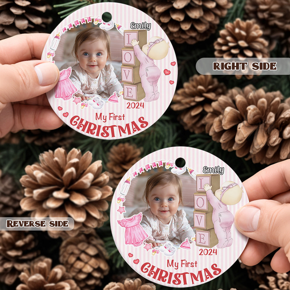 Personalized Baby's First Christmas Ornament with Photo Ceramic Christmas Ornament for Newborn Gift