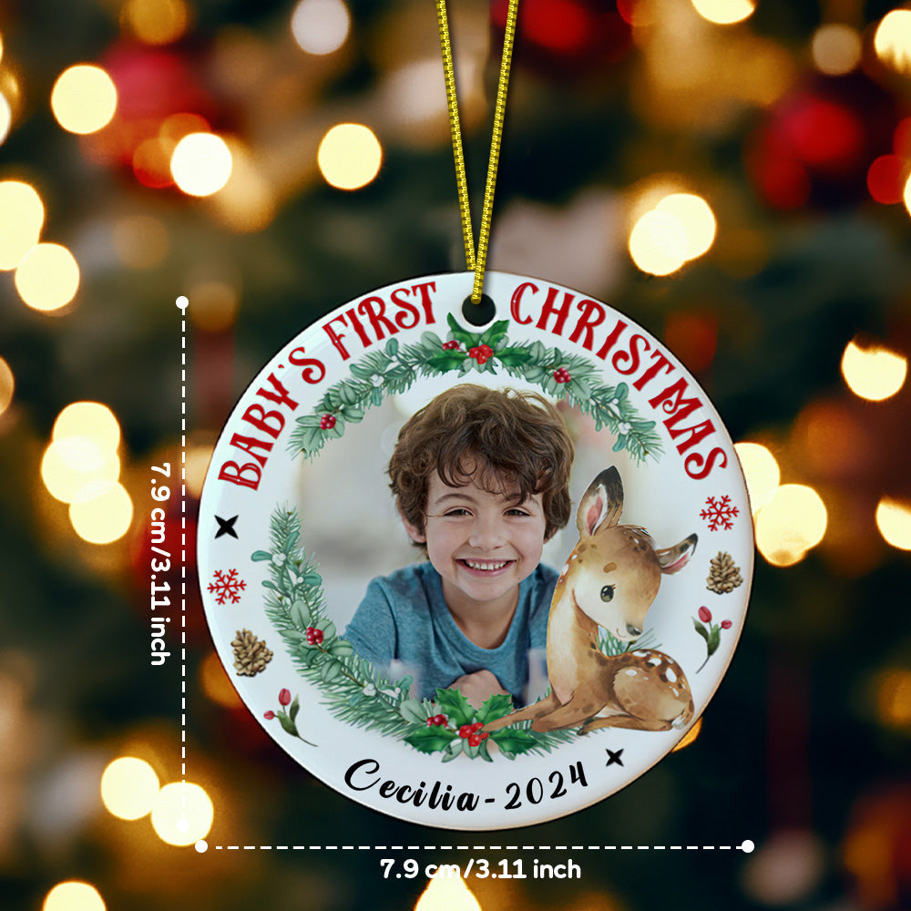 Personalized Baby's First Christmas Ornament with Photo Deer Christmas Ornament Gift for Kid