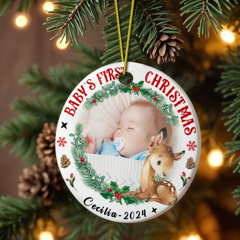 Personalized Baby's First Christmas Ornament with Photo Deer Christmas Ornament Gift for Kid