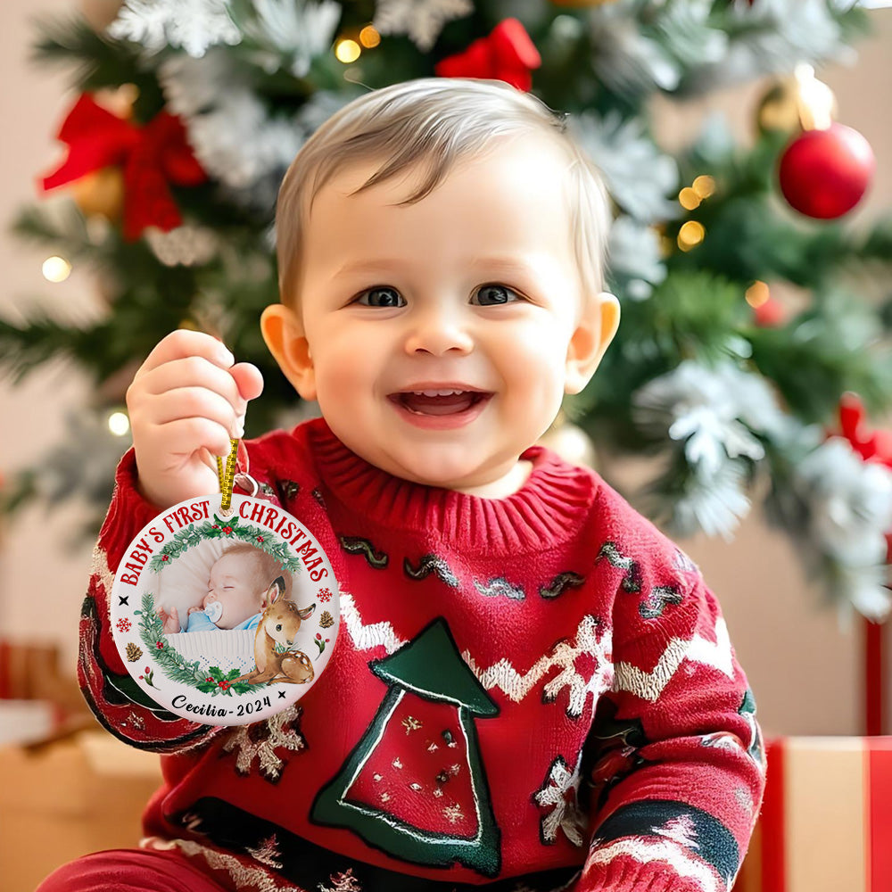 Personalized Baby's First Christmas Ornament with Photo Deer Christmas Ornament Gift for Kid