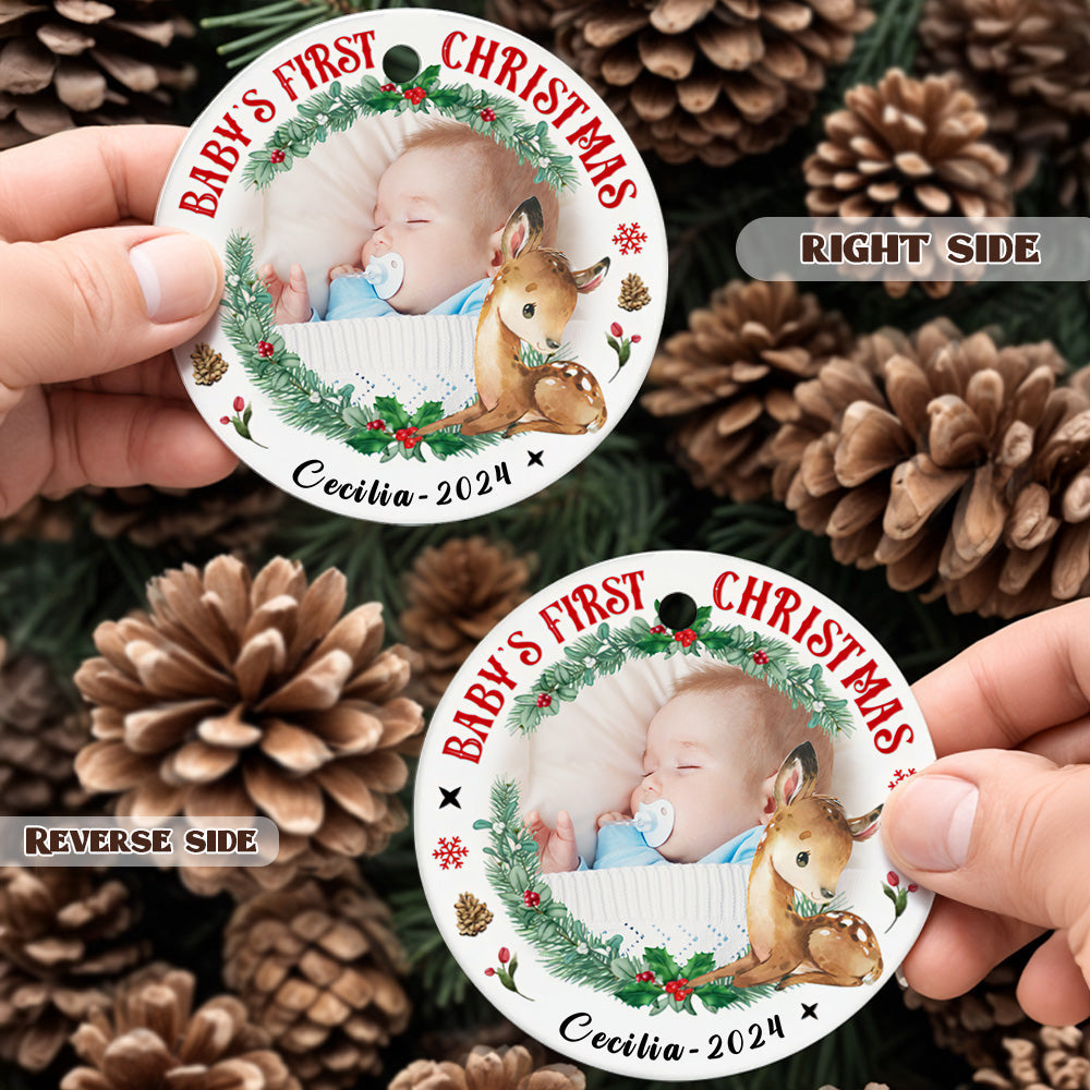 Personalized Baby's First Christmas Ornament with Photo Deer Christmas Ornament Gift for Kid