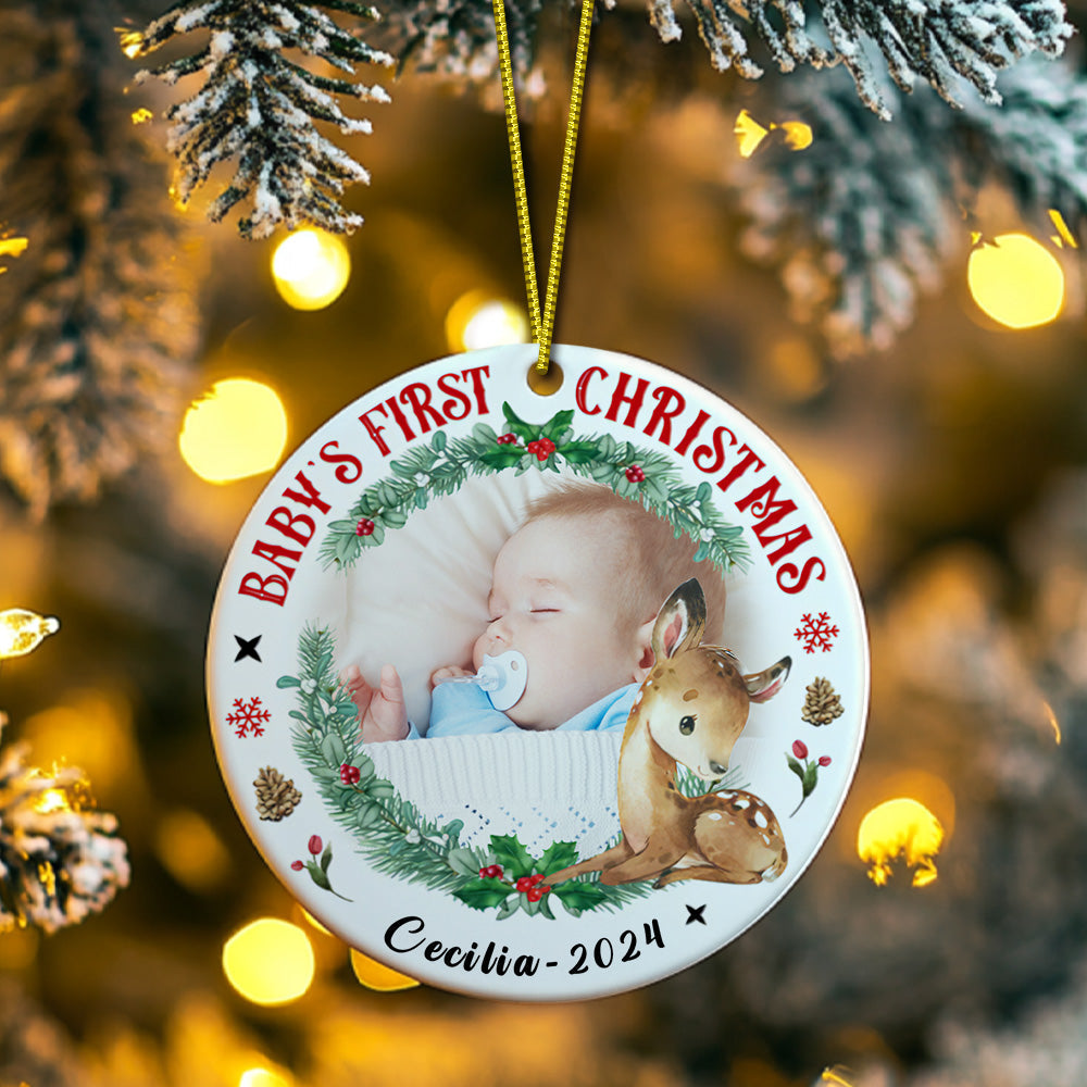 Personalized Baby's First Christmas Ornament with Photo Deer Christmas Ornament Gift for Kid